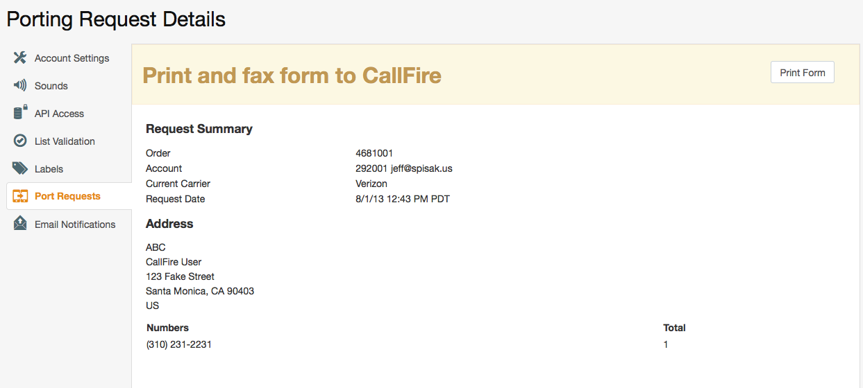 Porting Numbers CallFire